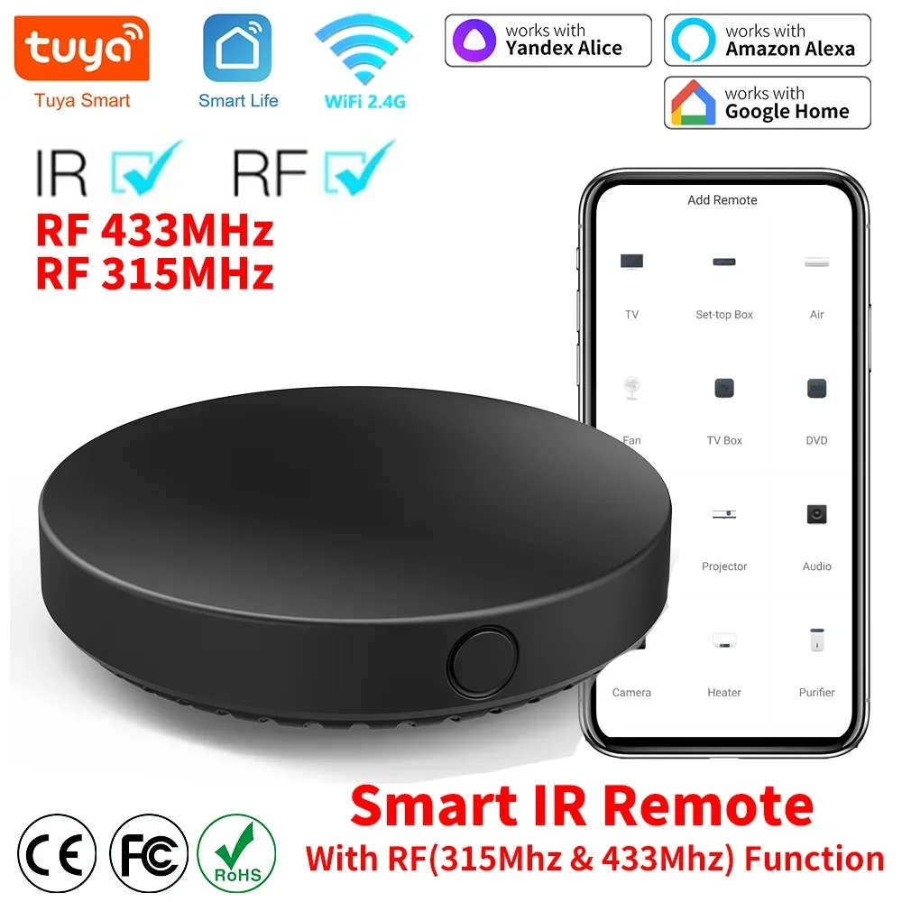 Tuya WiFi IR RF Remote Control 315 433 MHz Universal For All Air Conditioner TV LG Smart Life App Work with Alexa