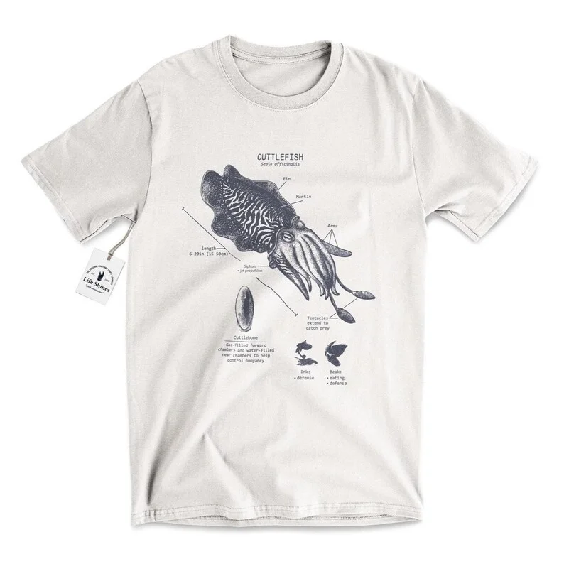 Cuttlefish Anatomy Cuttlefish Biology Cephalopod T-shirt Cephalopod Biology T-shirt Cuttlefish Screen Printed Marine Biology Top
