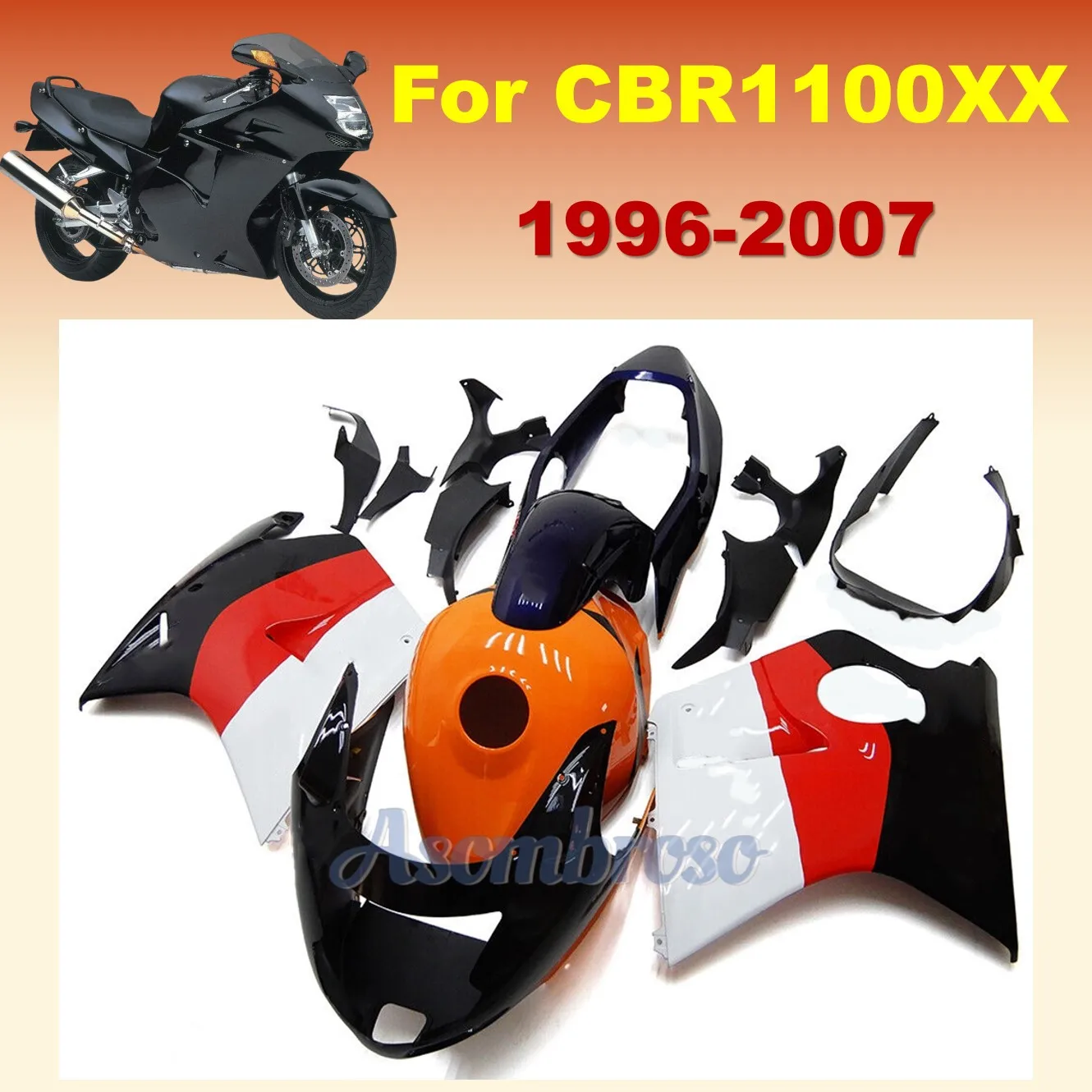 for Honda CBR1100XX 1996 2007 CBR 1100XX CBR1100 XX  2002 2003 2004 2005 2006 96-07 Black bird Motorcycle Orange Fairing kit