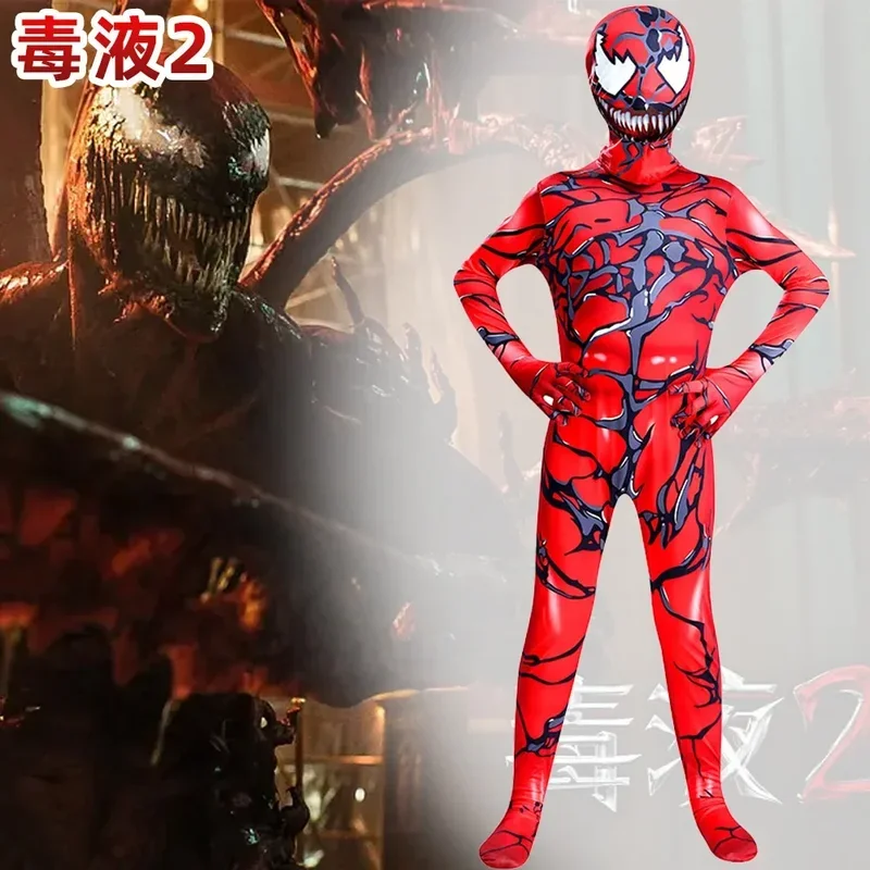 New 2025 Venom 2 Carnage Jumpsuit for Kids Cosplay Costume Superhero Spider and man Children Bodysuit Halloween Carnival wat160