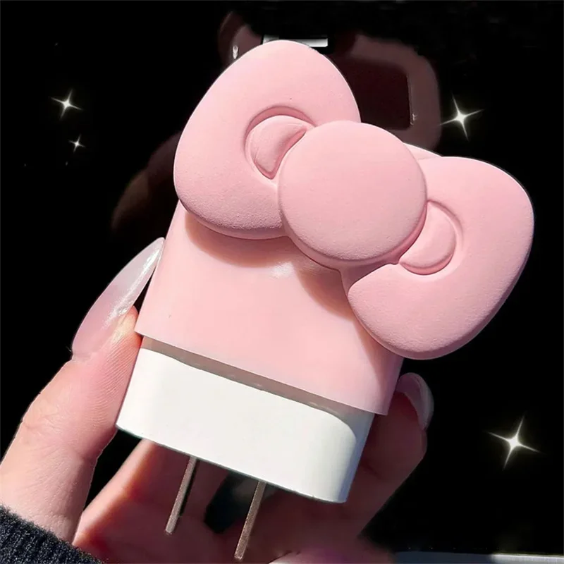 Korea Cute Pink Bow Soft Silicone Charger Cover For IPhone  13 14 15 18 20W Charge Protection Cover Charger Sleeve Accessories