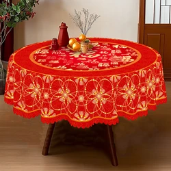 1 Piece of Chinese New Year and Spring Festival Decorative Round Tablecloths, 5 Sizes Available, Chinese Knot Printed Square Tablecloths with Chinese Knot Printing, Edge Embossing Process, Balcony Tablecloths for Spring Festival, Tablecloths for Daily Home Kitchen, Terrace, Chinese Wedding Decoration Gifts