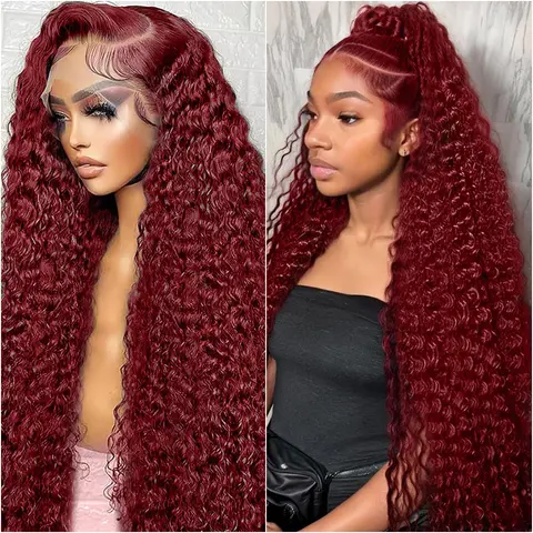 Burgundy Red Wig Deep Curly Wigs 100% Human Hair 99J 30 36 Inch HD Lace Frontal Wig 13x4 HD Lace Front Human Hair Wigs For Women
