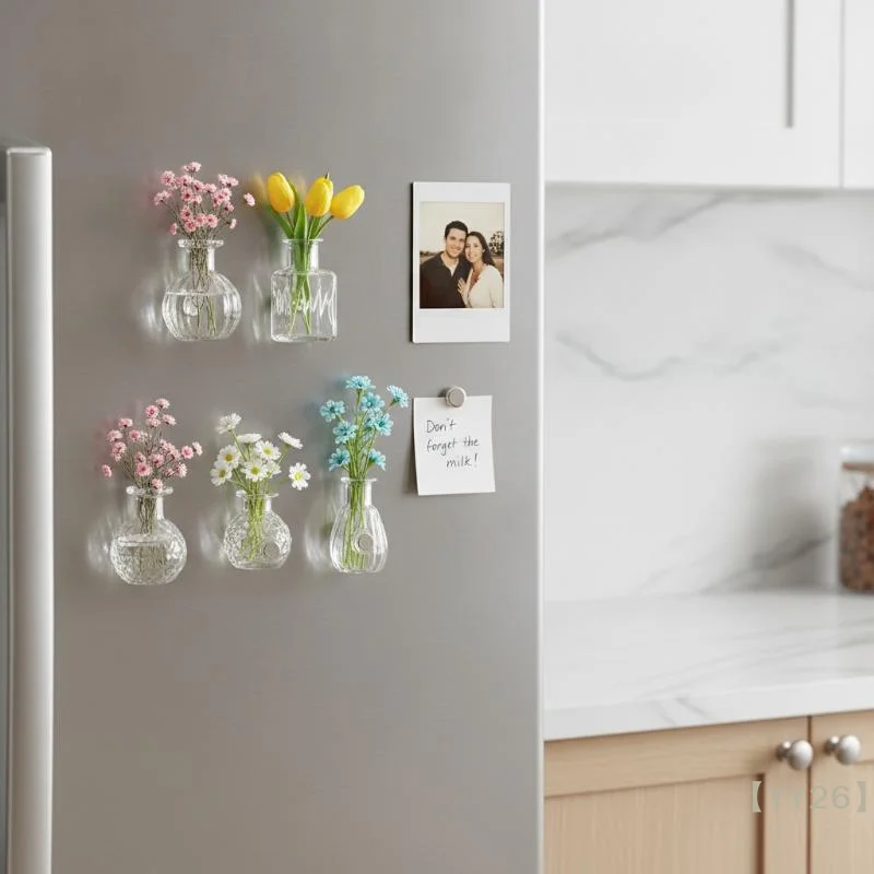 【YY26】5-Pack Mini Clear Glass Vase Set – Embossed Textured Small Flower Vessels for Home Office Desk