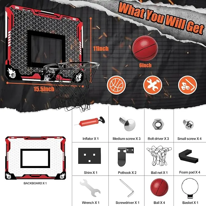 2025 Mini basketbalring binnen voor kinderen met 4 ballen Opvouwbaar boven de deurventilator Bord Buitenspeelspeelgoed