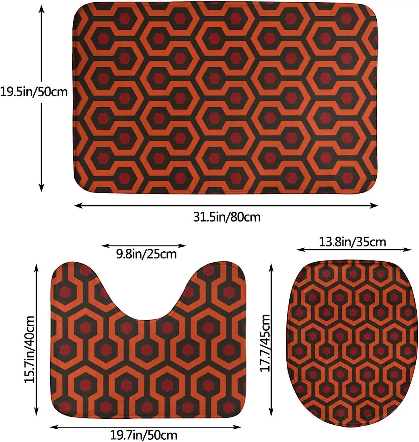 The Shining Overlook Hotel Bathroom Carpet Floor Mat 3-Piece Set Washable Bathroom Floor Mat with Solid Rubber Backing