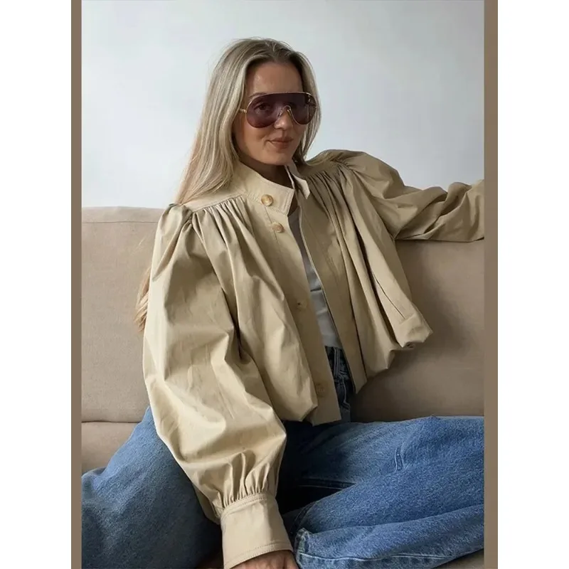 

Модный женский плащ-стойка с длинным рукавом, однобортная женская куртка-бомбер, весна-осень 2021, новая уличная верхняя одежда