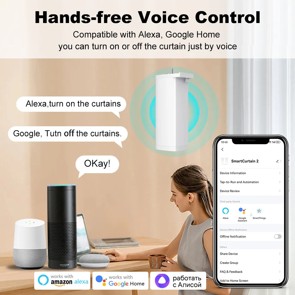 Tuya Smart WIFI Electric curtain motor shutter motor with 2 channel remote Support Voice Control Alexa Google Assistant 15cm