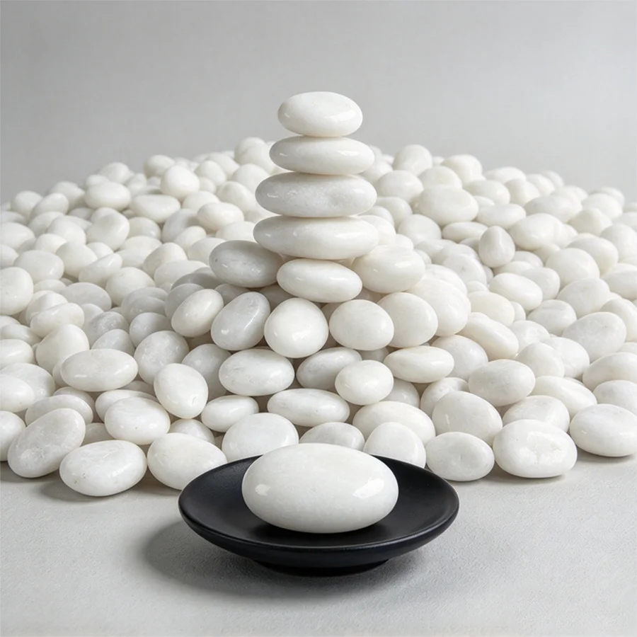 350/500/700g White Tumbled Pebbles Glossy Smooth River Stones Multi-purpose Decorative Rocks for Plant Pot Top Dressing Fish XJM
