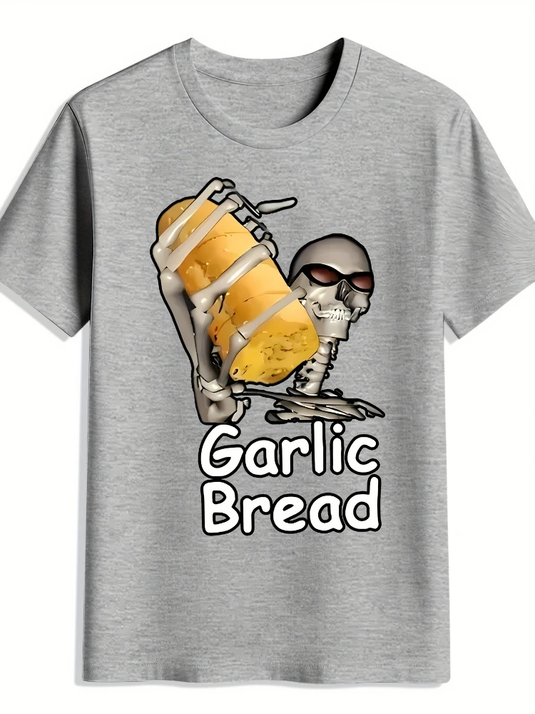 

Funny "GARlic BREAD" Skeleton design -100% cotton summer casual O-neck short-sleeved men's printed T-shirt.