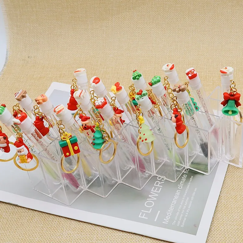 10 pçs bonito rímel varinha chaveiro lash escovas tubos presente de natal carretéis dos desenhos animados limpeza descartável escova de cílios varinhas