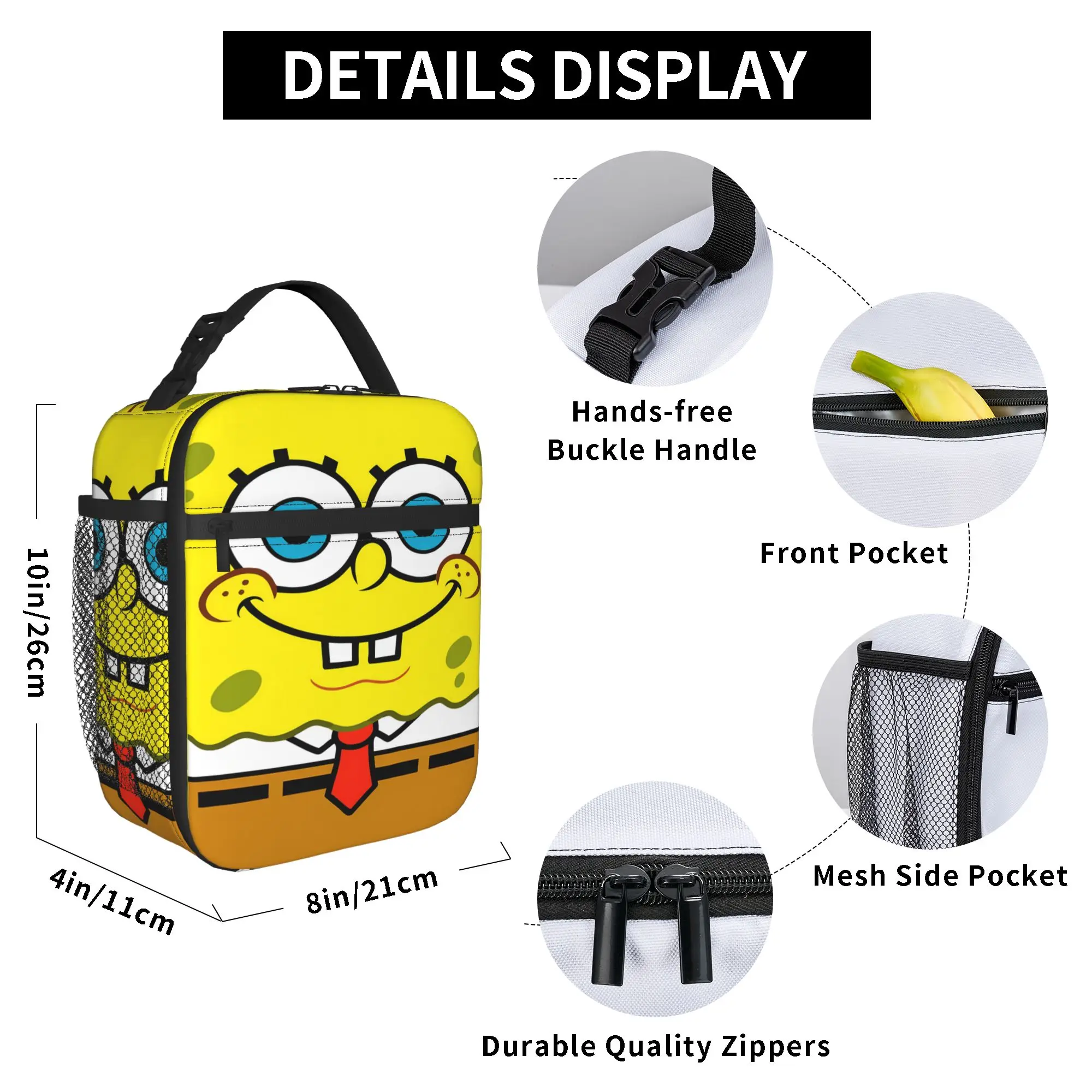 Lunch Bag S-SpongeBobed Solid Yellow SpongeBob Face Outdoor Picknick-Lunchbox für Frauen Vintage tragbare individuelle Kühltasche – Detail 4
