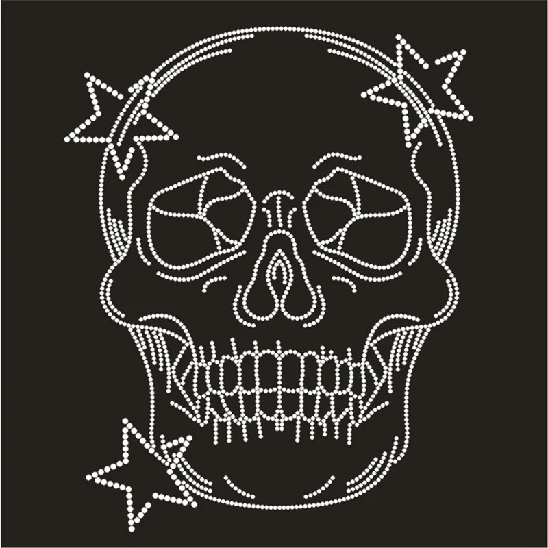 

Custom Rhinestone Skull Stickers On Clothes Man's Tops Strass Iron On Transfer Thermal Patches Bling Accessories For Crafts