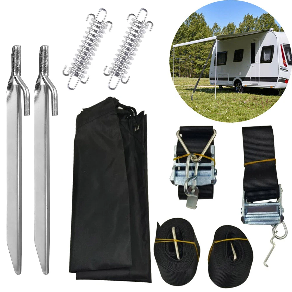 

1set Awning Storm Hold Down Side Straps Canopy Securing Hooks Fit For Thule Caravan Motorhome Storm Wind Set Pair RV Accessories