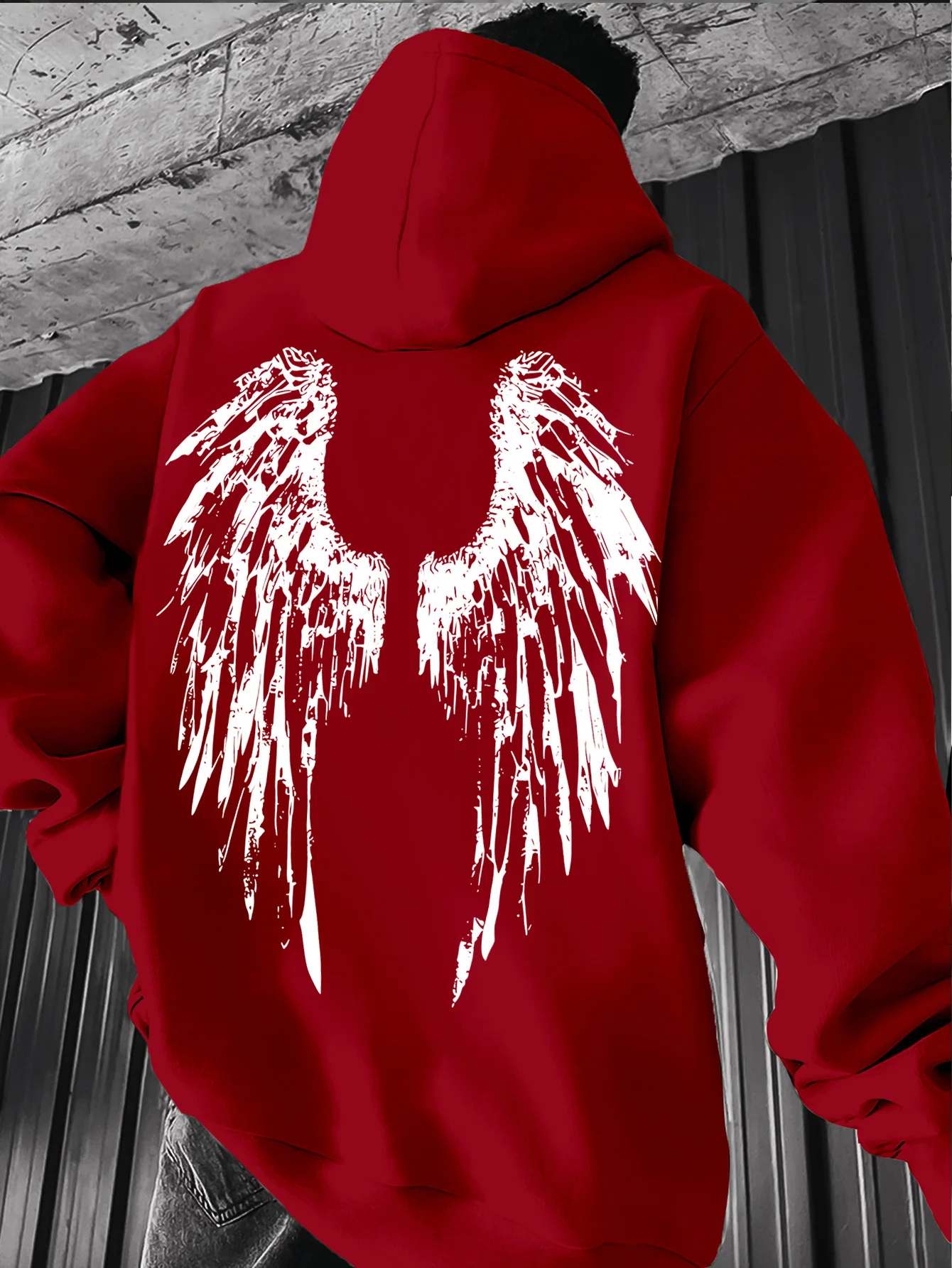 Autumn Winter men's hoodie Fragmented Wing Silhouette Print Relaxed and loose fit Punk AestheticUrbanDailyOutfit swag streetwear