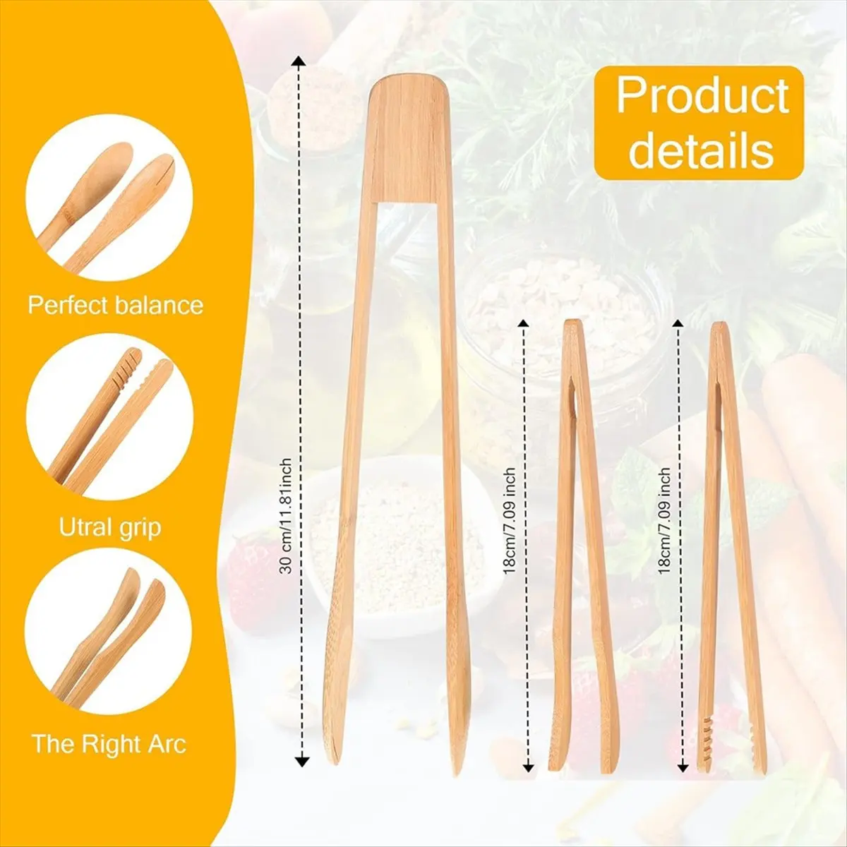 2026 + 6 Pcs Bamboo Utensils for Cooking Wooden Toaster Tongs Long Kitchen Cooking Salad Tongs for Picking Up Cheese Bacon