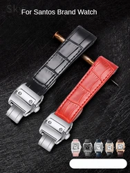 For Cartier Santos Watch Genuine Leather Men Women Crocodile Pattern Straight Interface 20mm 23mm Replace Soft Watchbands