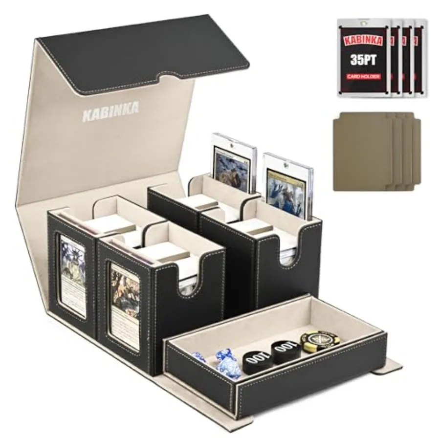 

Card Deck Box for MTG Commander Holds 400+ Double-Sleeved Cards Detachable Card Case with Dice Tray Fits Magic/TCG Cards 4 Magn