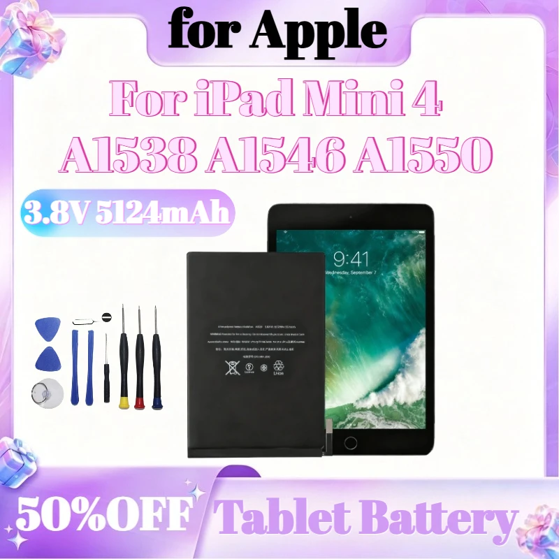 

Tablet Battery 5124mAh 3.8V For Apple For iPad Mini 4 A1538 A1546 A1550 Battery +Tools