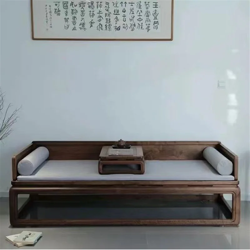 New Chinese-style North American black walnut tea room Arhat bed small apartment simple living room sofa study furniture