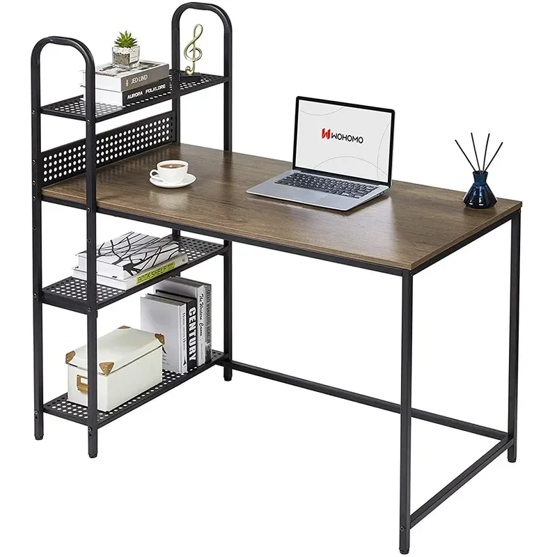 Modern Minimalist Computer Desk with Integrated Bookshelf Multifunctional Writing Table for Home Office Student Study