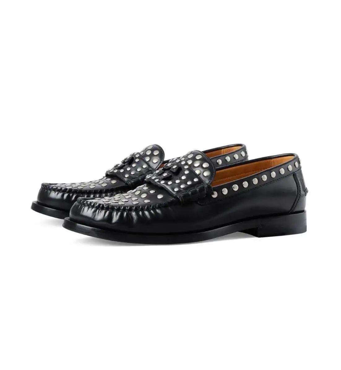 Black Handmade Men Shoes Mens Studs Spike Shoes Silver Glitter Loafers Fashion New 2023 Shoes Runway Shining Rivets Dress Shoes