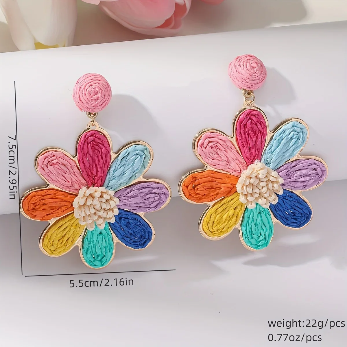 A Pair of Bohemian Lace Woven Flower Earrings, Stylish and Elegant Handmade Women\'s Earrings, Suitable for Vacation and Everyday