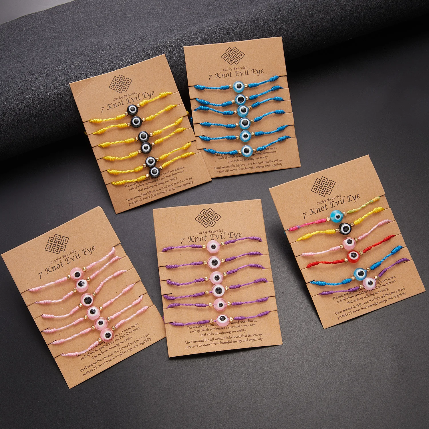 Turkish Colorful Evil Eye Bracelets Set 6pcs Men Lucky 7 Knots Red Black Braided Rope Charm Bracelet Couple Jewelry for Women