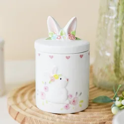 Small White Rabbit Ceramic Sealed Jar Creative Candy Storage Jar, Decorated with Lid Decoration Dim Sum Tea Storage Jar