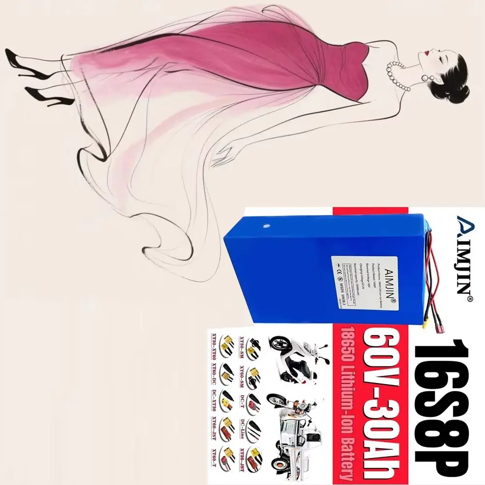 high power suitable for various transport vehicles 16S8p 18650 60V 30Ah 1000-3000W Brand new lithium battery