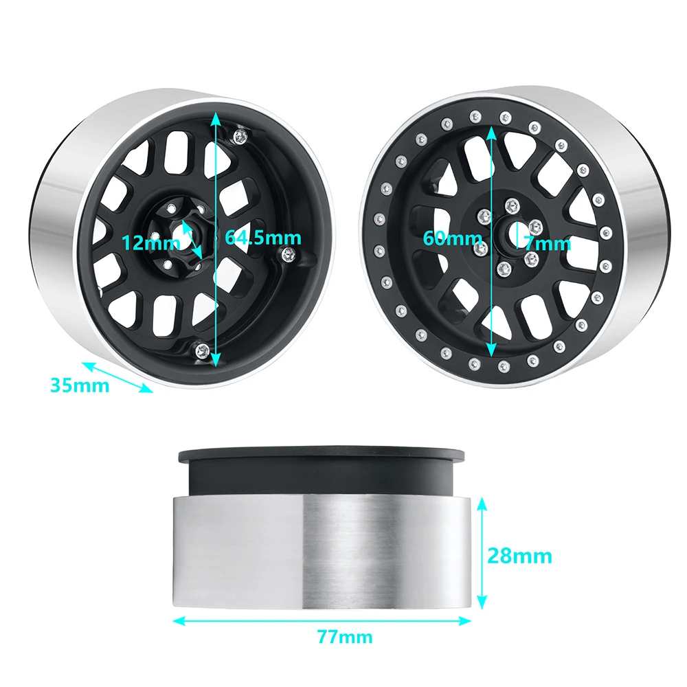 YEAHRUN 2.6 inch Aluminum Alloy Beadlock Wheel Rims Hubs Rubber Tyres Tires for Black Mamba Mud Swamp #10181-00 Upgrade Parts