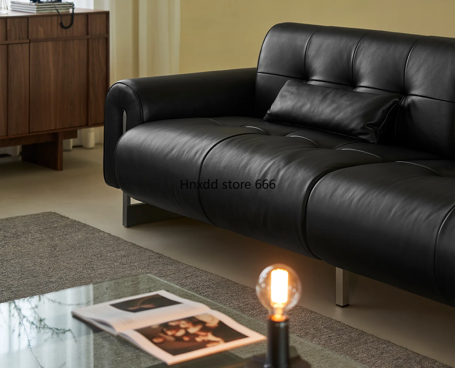 Living room first layer cowhide retro medieval black sofa image 3