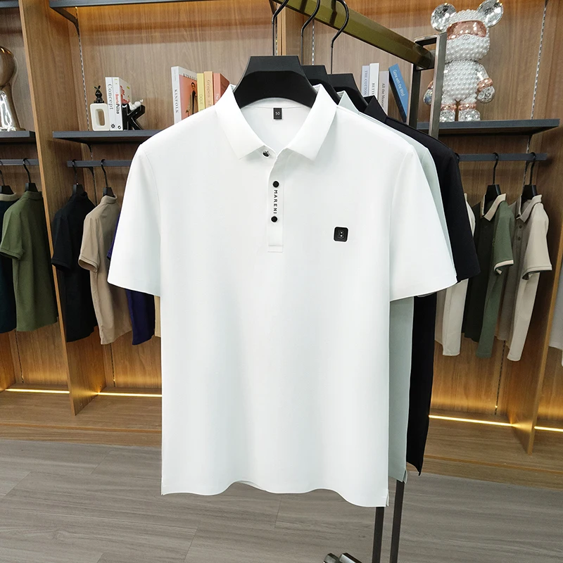 Fashion letter embossed short sleeve polo shirt high-end brand summer ice silk breathable T-shirt casual luxury new men's wear - Image 6