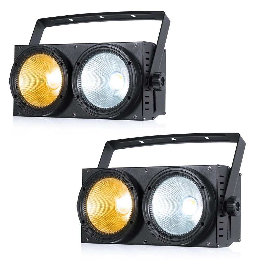 Fieryzeal 2PCS 200W LED COB Par Light 2 Eyes Double Color Cool Warm White Lighting Stage Light DMX for DJ Party Bar Club Wedding