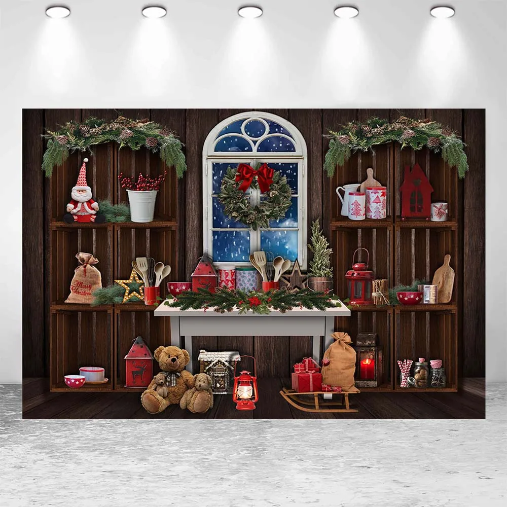 Mocsicka Christmas Backdrop for Photography Wooden Wall and Floor Child Portrait Photo Background Kids Birthday Party Decoration