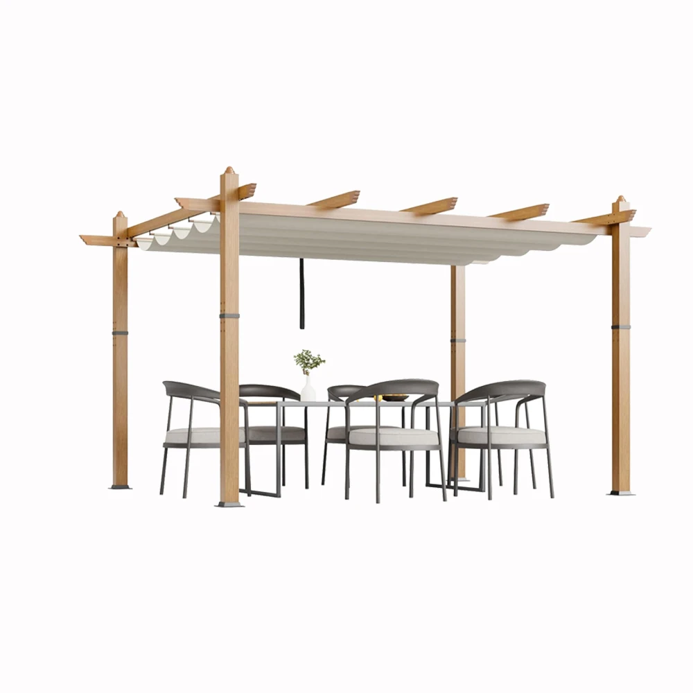 

10x13 Ft Outdoor Retractable Pergola Aluminium Pergola Canopy with Adjustable Roof, Patio Gazebo for Deck, Backyard Garden