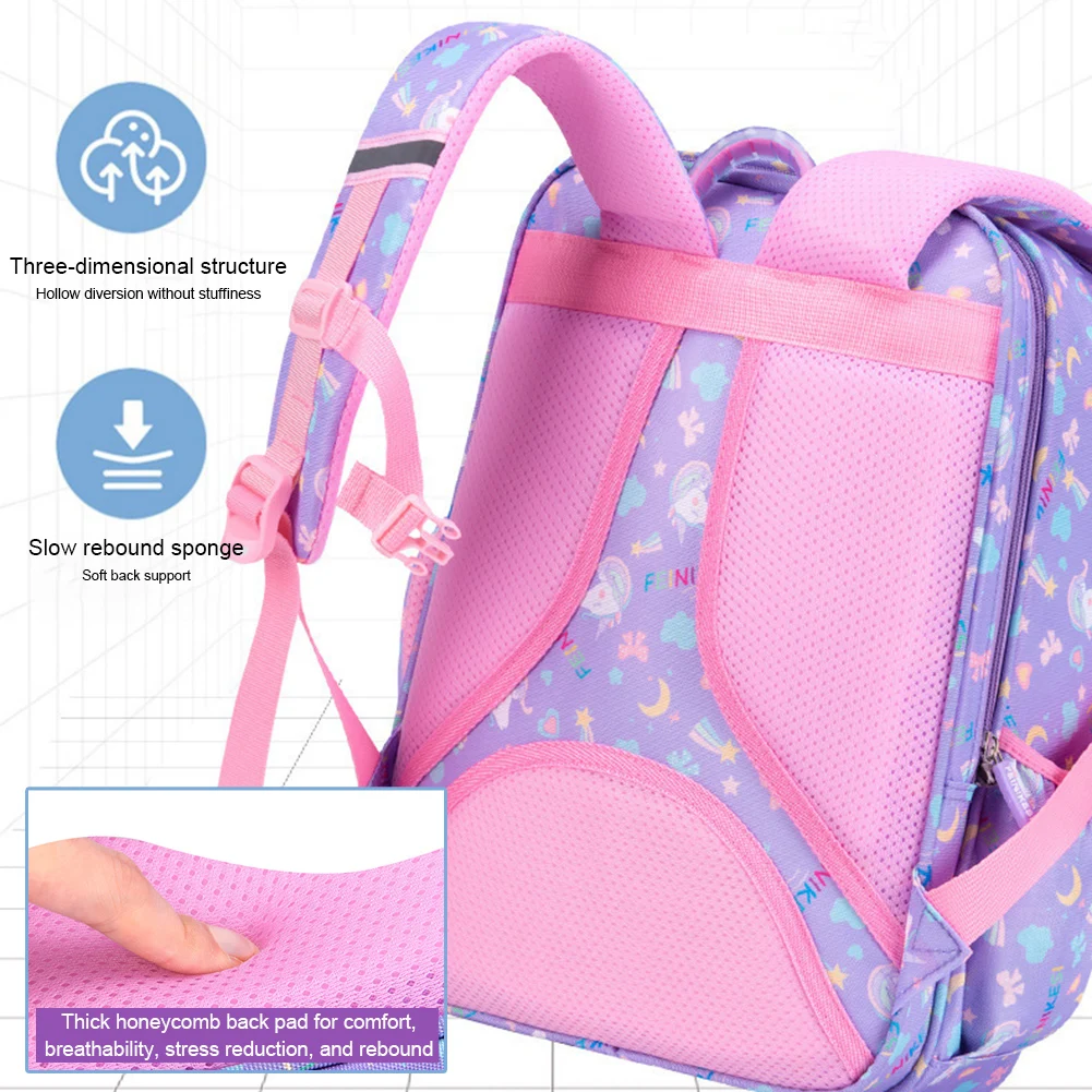 Cute Rainbow Kids School Backpack Waterproof Large‑Capacity Multi‑Pocket Lightweight Casual Rucksack For Girl School Supplies