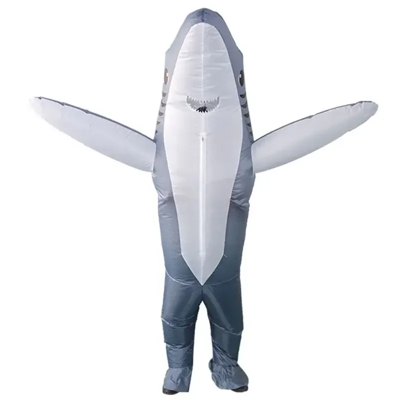 Adult Shark Fancy Dress Costume Funny Inflatable Blow Up Carry Ride On Outfit Fat Suit Halloween Cartoon Cosplay Accessories