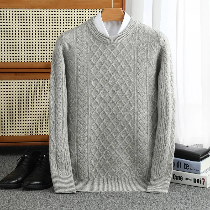 

Winter Round Neck Wool Sweater Men'S Loose Jacquard Base Shirt Youth Business Casual Knitted Sweater