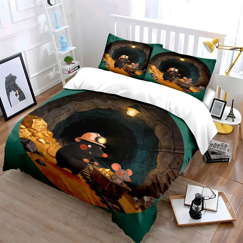 

Mining-Themed Cartoon Decor Set Soft Comfortable Duvet Cover Bedding Set Included 1*Duvet Cover & 2*Pillowcases, gift