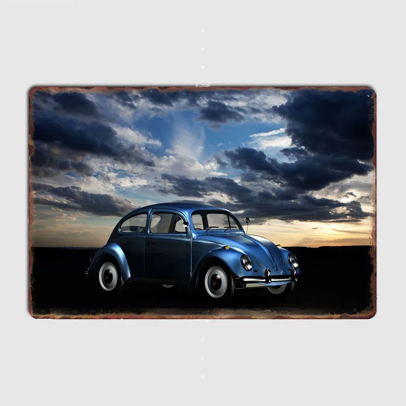 Blue VW Beetle Compact Car Retro Classic Car Metal Poster Sign Custom Tin Wall Decor Club Garage Drawing Room Decor Home Decor