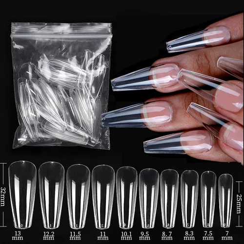 Cubierta completa esculpida, puntas de uñas postizas transparentes, sistema de extensión de uñas de Gel, ataúd, puntas de uñas postizas, herramienta de manicura de práctica DIY