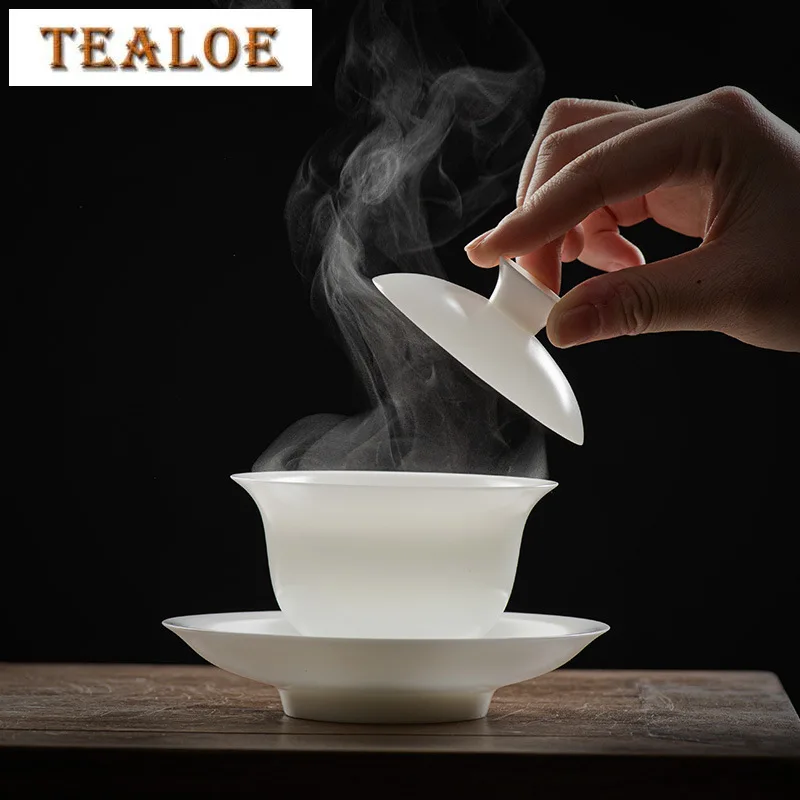 

Dehua White Porcelain Gaiwan Household Goat Fat Jade Tea Infuser Anti-ironing Tea Bowl with Cover Portable Beauty Teacup
