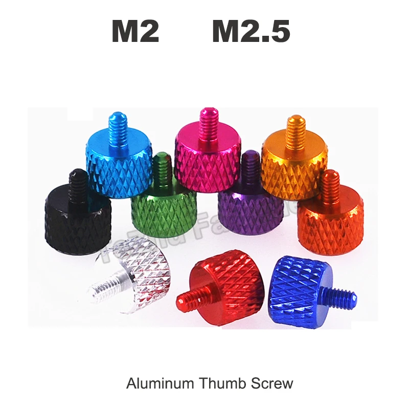 M2 M2.5 Thumb Screw Bolt Aluminum Hand Tighten Knob Screw Computer Case Length 4mm Knurled Cylinder Head Hand Screw Anodized