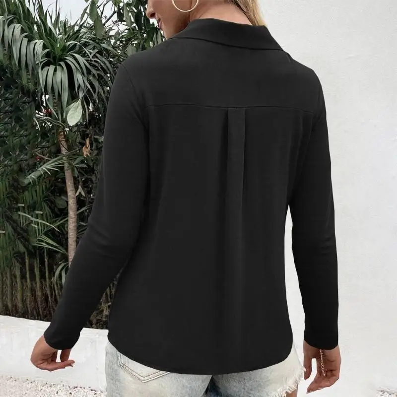 

Women Button Shirts Long Sleeve Solid Color Office V Neck Casual Business Blouses Tops F3MD