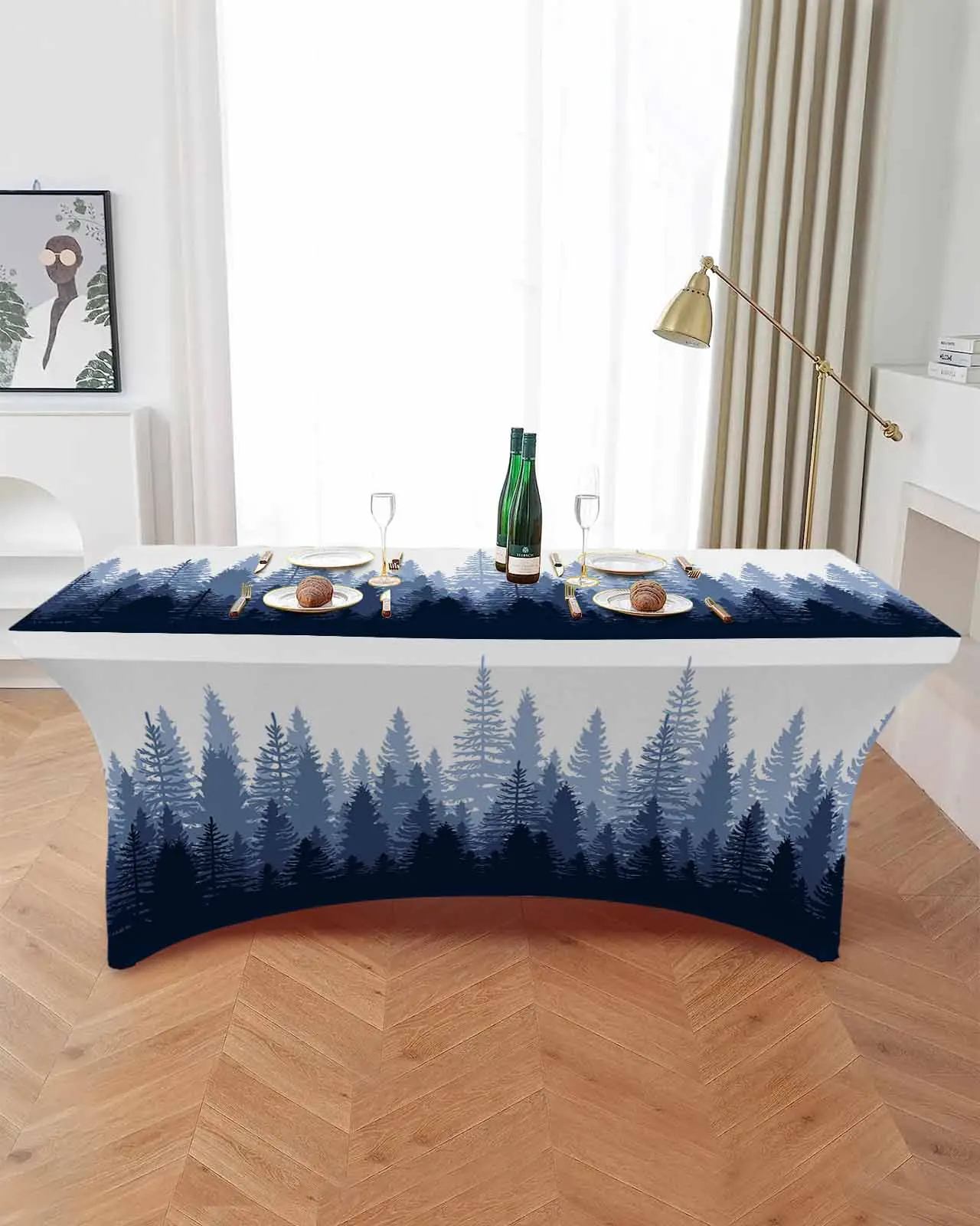 Forest Gradient Abstract Elastic Table Skirt Wedding Birthday Table Decoration Table Skirt Tablecloth for Party