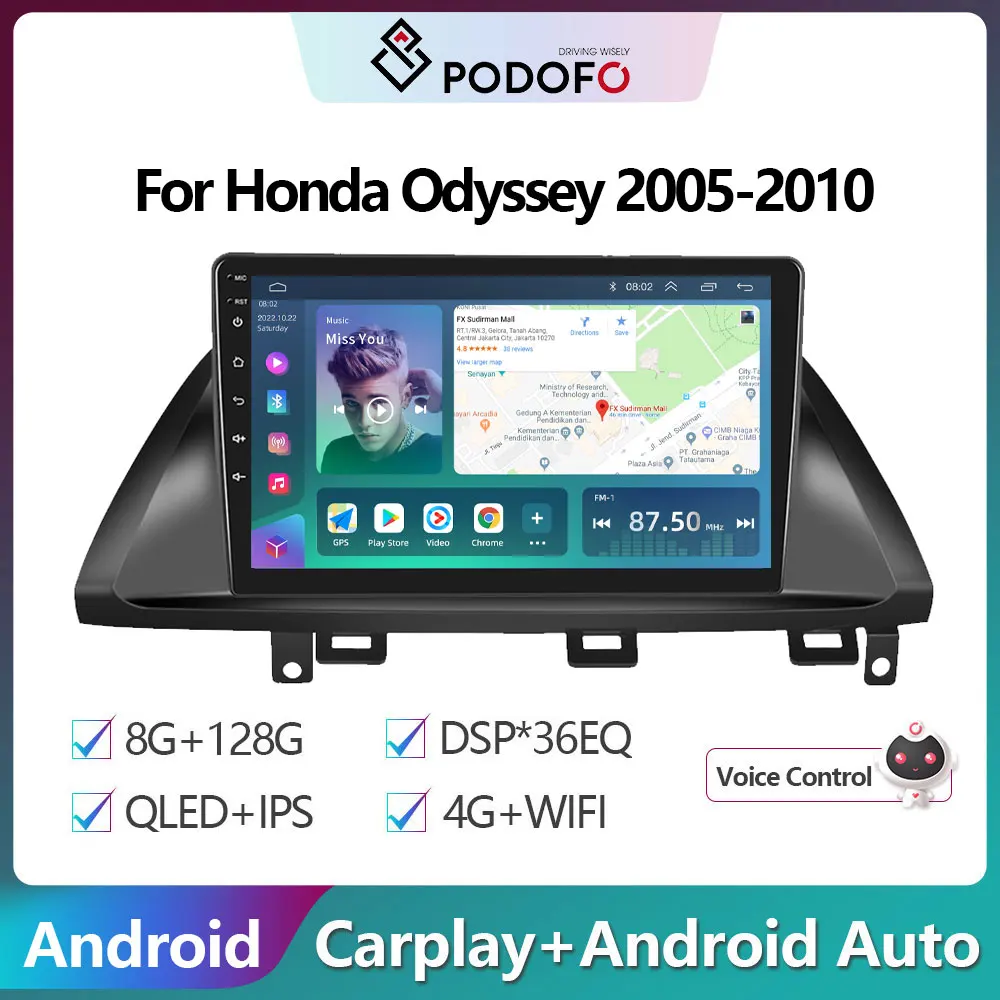 Podofo Android10 DSP Car Radio Multimidia Video Player Navigation GPS For Honda Odyssey 2005-2010 2din 4G WIFI Carplay Head Unit