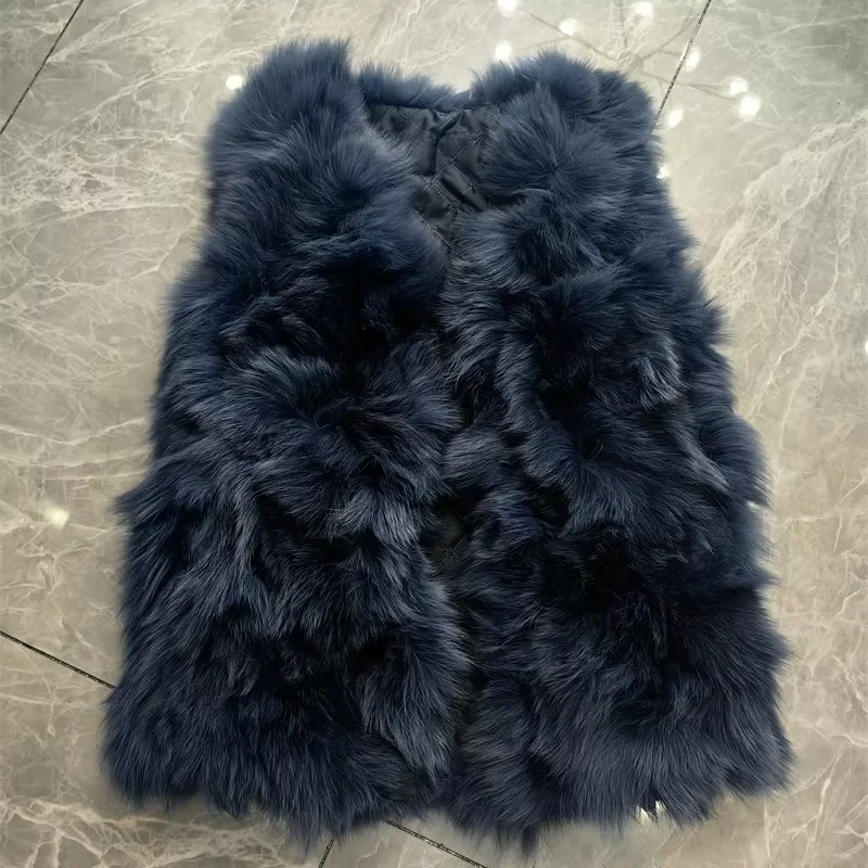 Nuevo abrigo cálido de otoño e invierno para mujer, chaleco de piel de zorro auténtica Natural, chaleco grueso de lujo, chaqueta de piel Natural para mujer, ropa de calle