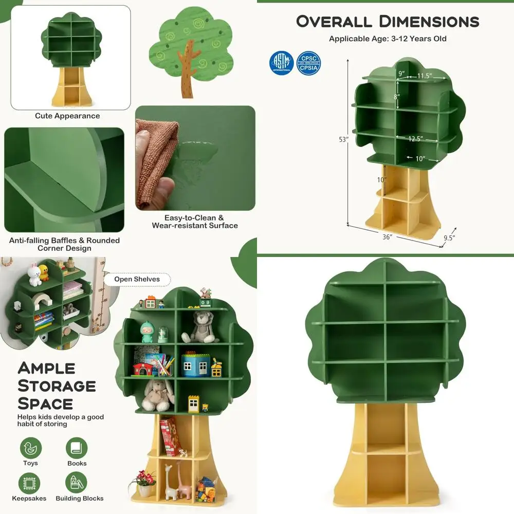 

6-ярусная деревянная книжная полка Монтессори для детей, стеллаж для хранения книг и игрушек, идеально подходит для малышей, игровой комнаты, детской