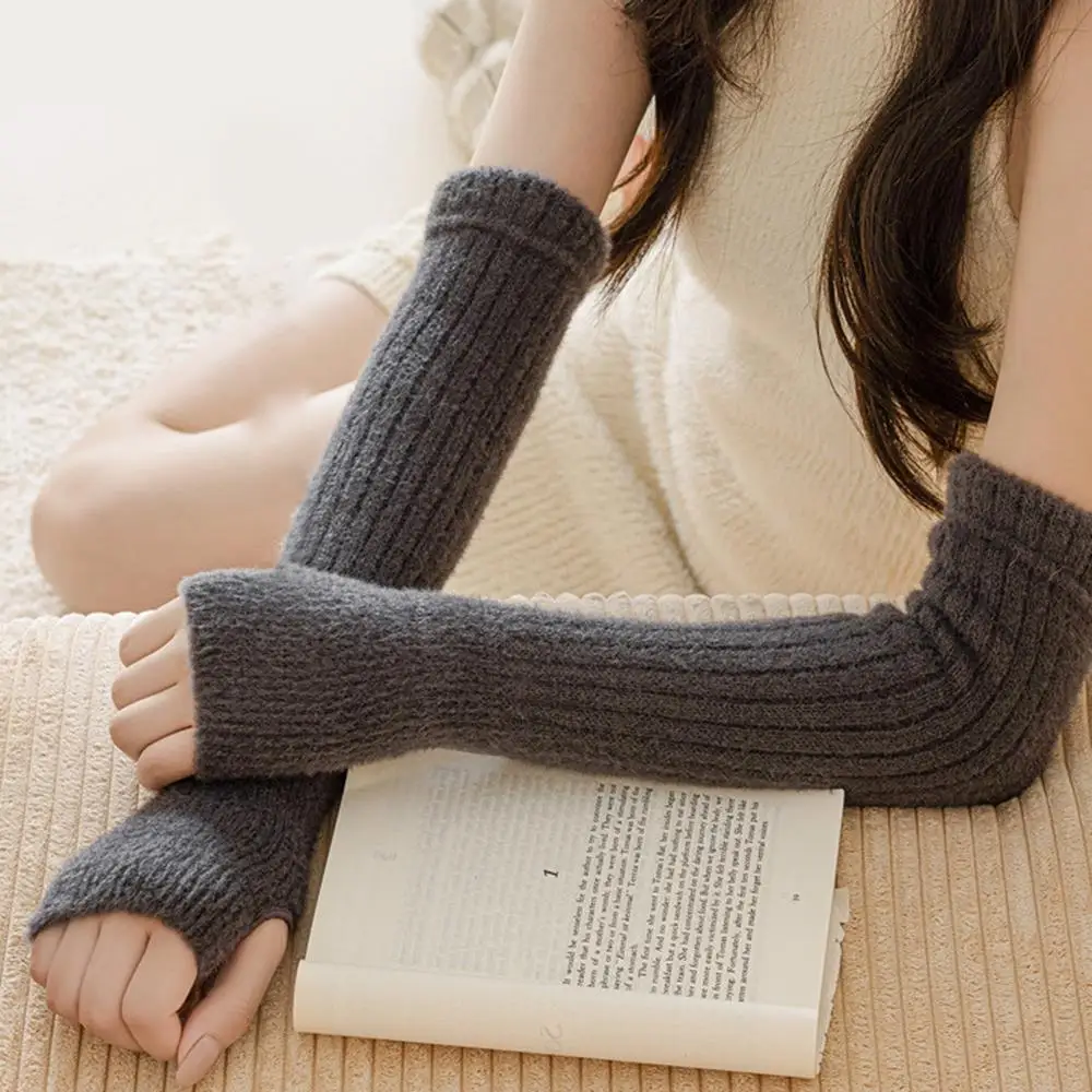 Y2K Christmas Plush White Arm Sleeve Winter Warm knitted Fingerless Gloves for Women Stacked Half Sleeves Punk Arm Warmer